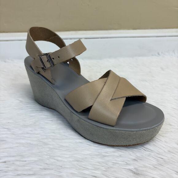 Kork-Ease Ava Wedge Leather Platform Sandals Tan Gray Size 8 - Picture 1 of 7